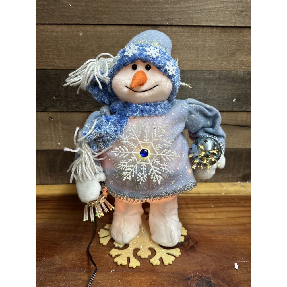 Vintage . Christmas Fiber Optic Lighted Snowman Light Blue 15”
